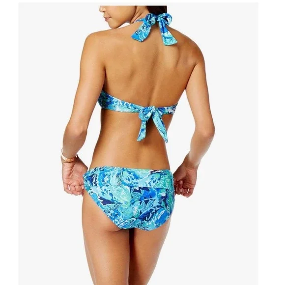 Lauren Ralph Lauren Exotic Paisley Halter Bikini Set Blue Green - Picture 2 of 10